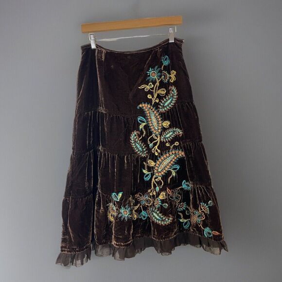 Vtg Fairy Women 8 Brown Velvet Embroidered Whimsygoth Whimsical Grunge Gypsy Y2K - Picture 1 of 9